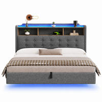 POLSTERBETT 180/200 cm aus Leinen und MDF mit LED-Lichtleiste, Grau - Grau, Textil (180/200cm) - OKMYHOME