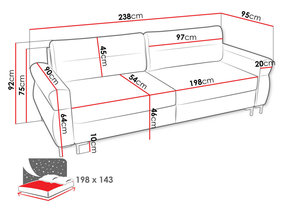 SCHLAFSOFA Berne - Blaugrau/Schwarz, Holz/Kunststoff (238/92/95cm) - MIRJAN24