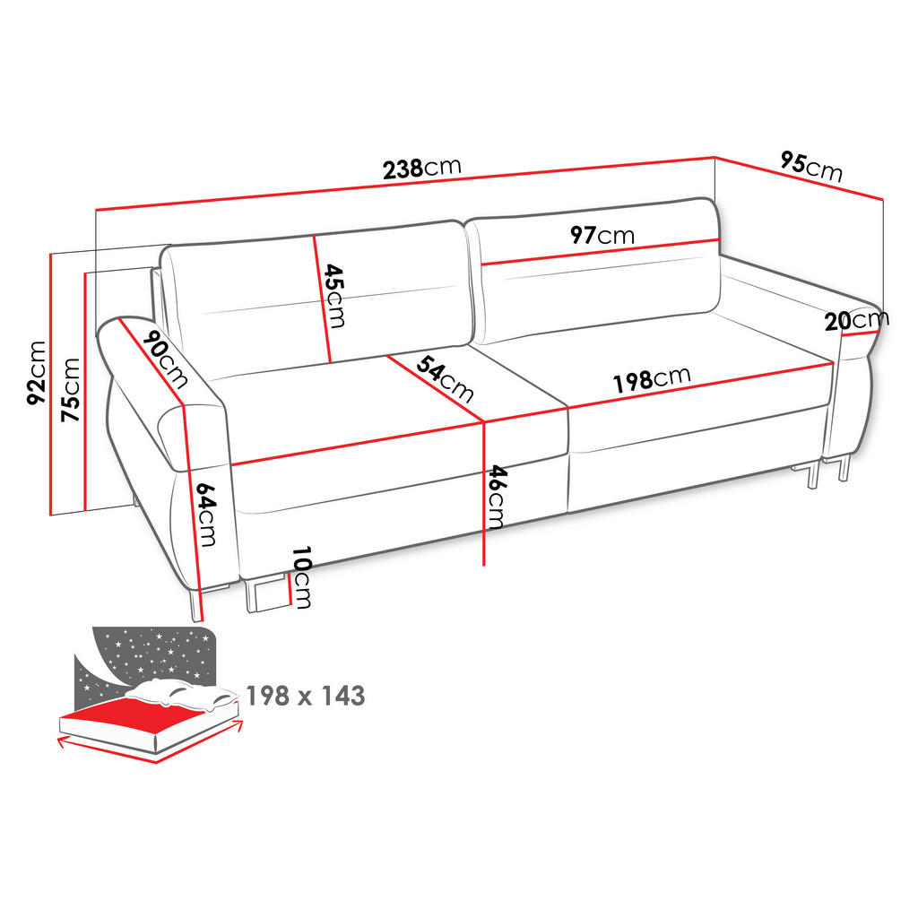 Thumbnail - Mirjan24 Schlafsofa, Hellgrau, Textil, 3-Sitzer, L-Form, 238x92x95 cm, Wohnzimmer, Sofas & Couches, Schlafsofas