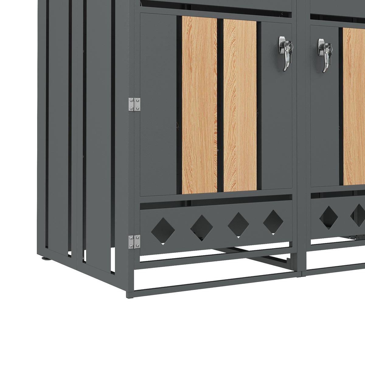 MÜLLTONNENBOX aus Stahl in Grau/Holzoptik mit Pflanzkasten & 4 Türen 264x80x124,5 cm - Grau, Metall (264/124.5/80cm) - Modfu