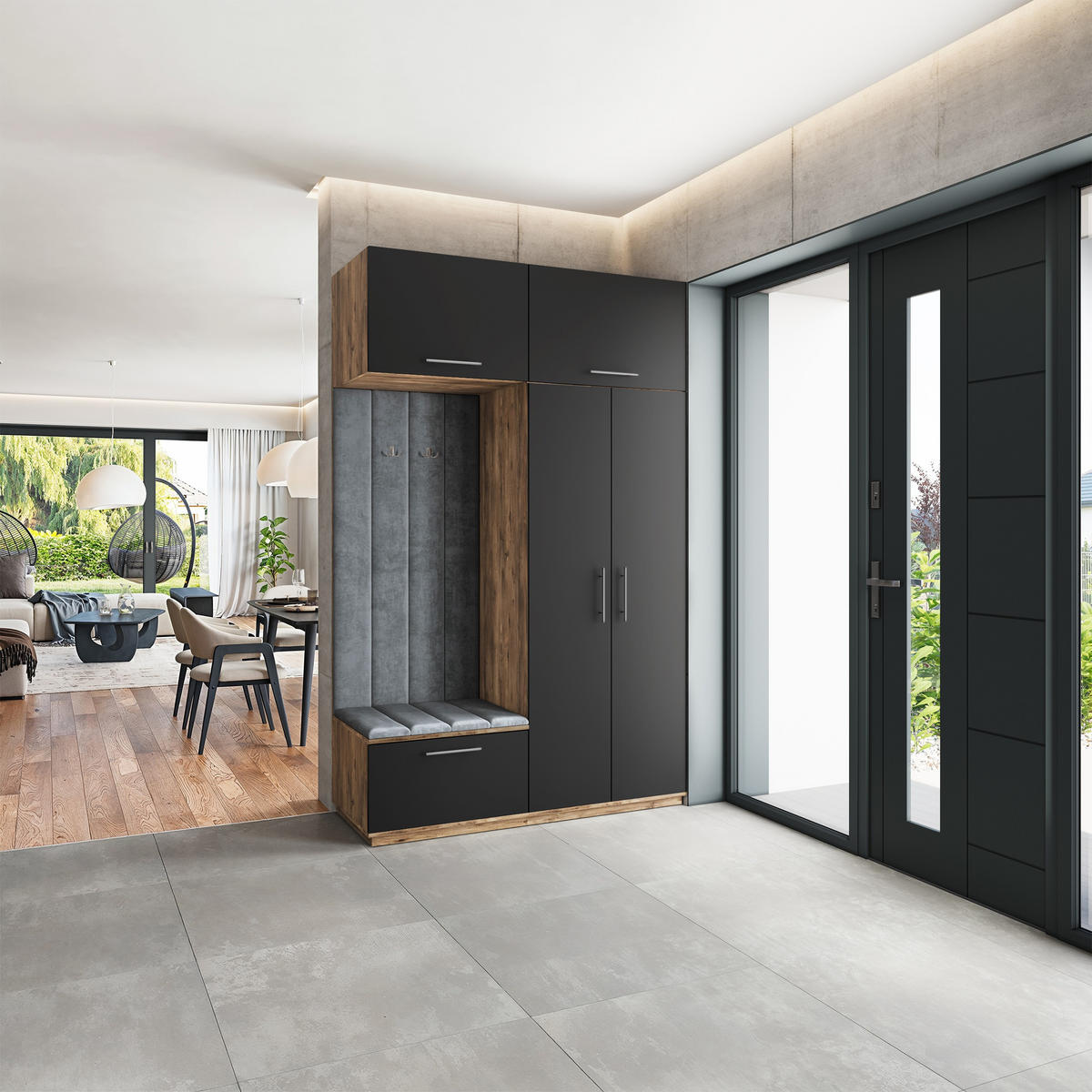 GARDEROBENSCHRANK REMA 150/240/60 cm Modern Garderobe-Set Eiche Lefkas - Eichefarben/Schwarz, Holzwerkstoff (150/240/60cm) - MASSENO