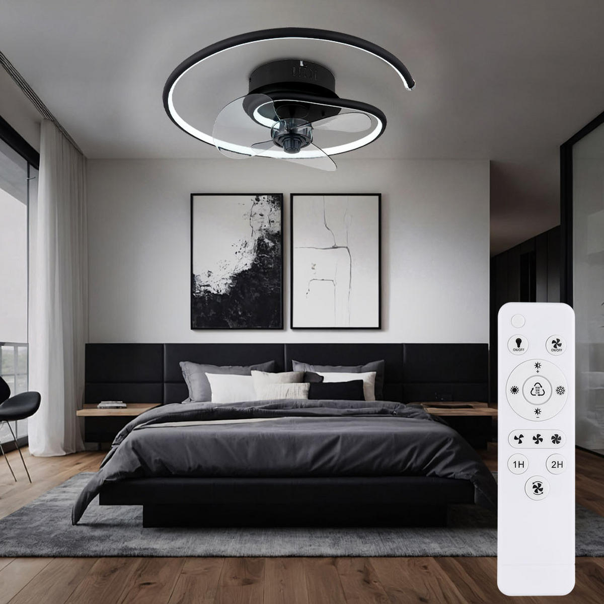 LED DECKENLEUCHTE Ventilator Metall Schwarz - Schwarz, Metall (45/45/13.9cm) - Globo Lighting