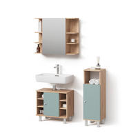 BADMÖBEL-SET Fucino Grün 3 Teile, mit Midischrank - Eiche Wotan/Grün, Holzwerkstoff (60/54/32cm) - Livinity®