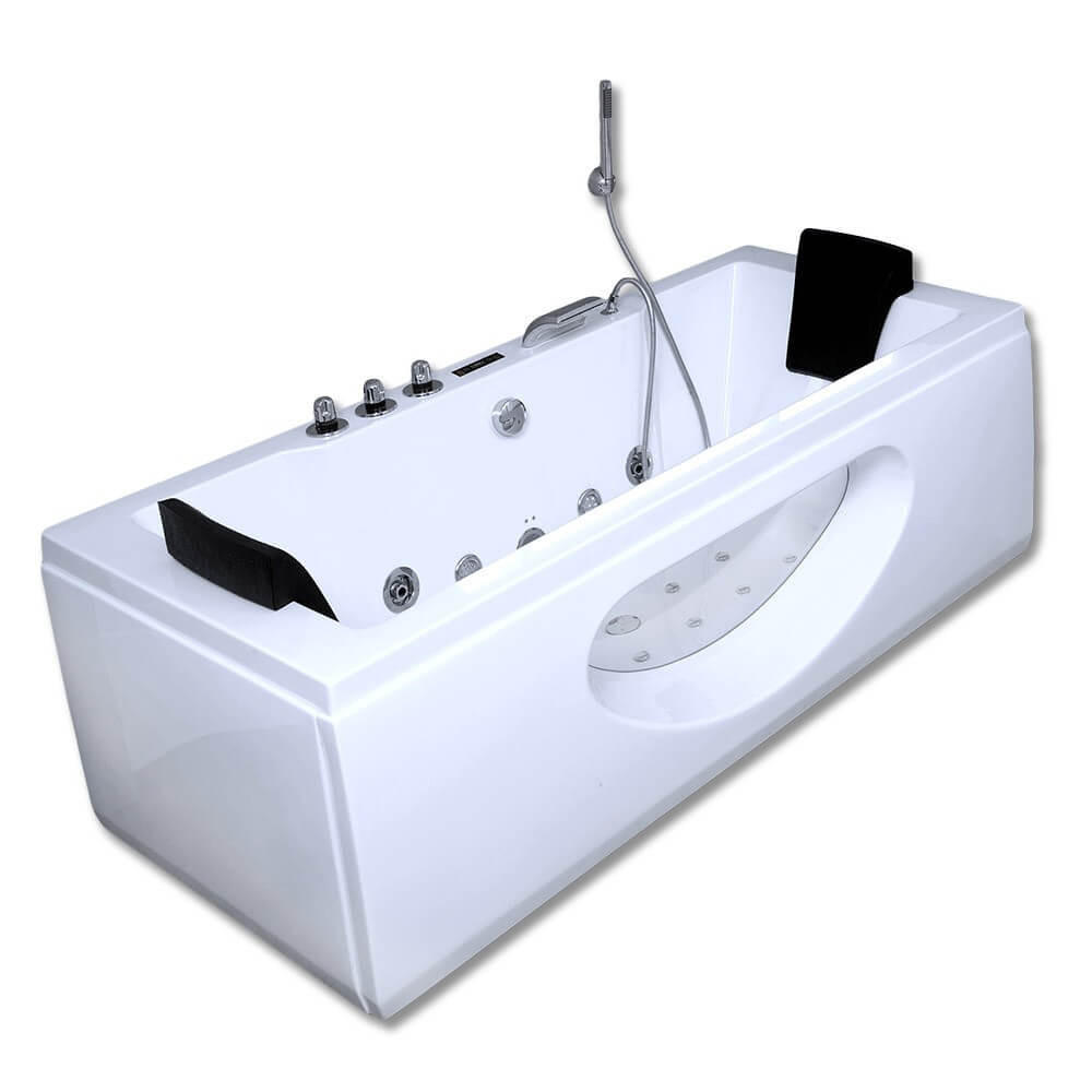 WHIRLPOOL LAGUNA M - mit Glasscheibe, 180 x 90 cm - Weiß, Keramik (180/55/90cm) - Home Deluxe