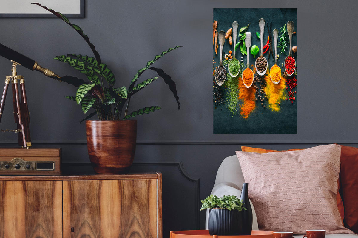 WANDTATTOO Kräuter - Gewürze - Löffel 40x60 cm - Currygelb, Kunststoff (40/60/0.1cm) - MuchoWow