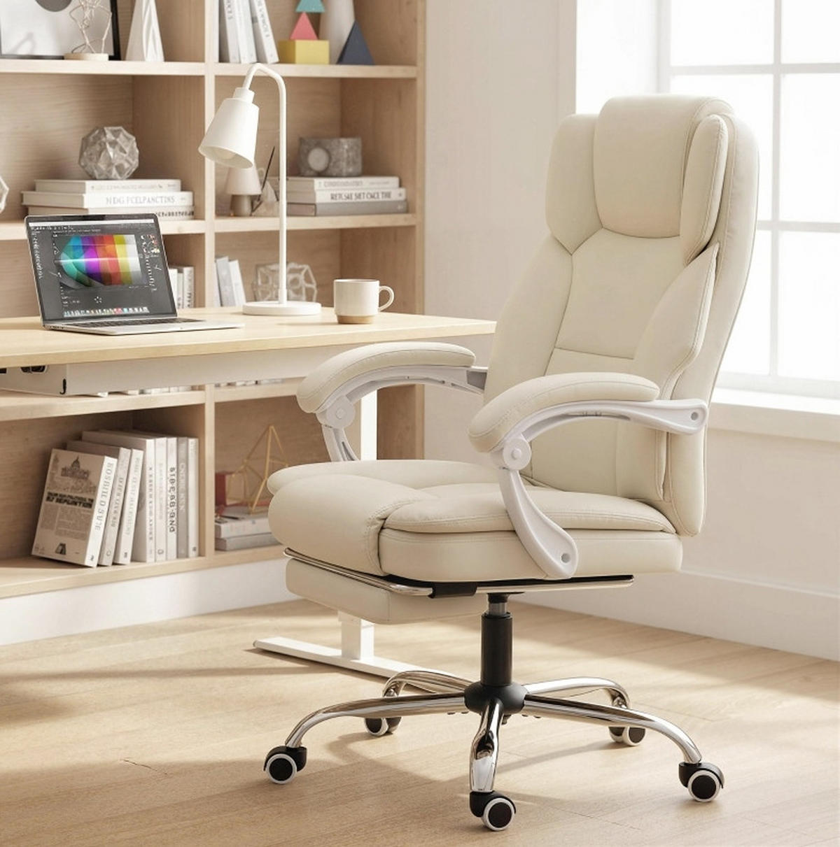 BÜROSTUHL in Beige 64x73x120 cm mit verstellbarer Rückenlehne und ausziehbarem Fußteil - Beige, Kunststoff (73/120/64cm) - IVMEU