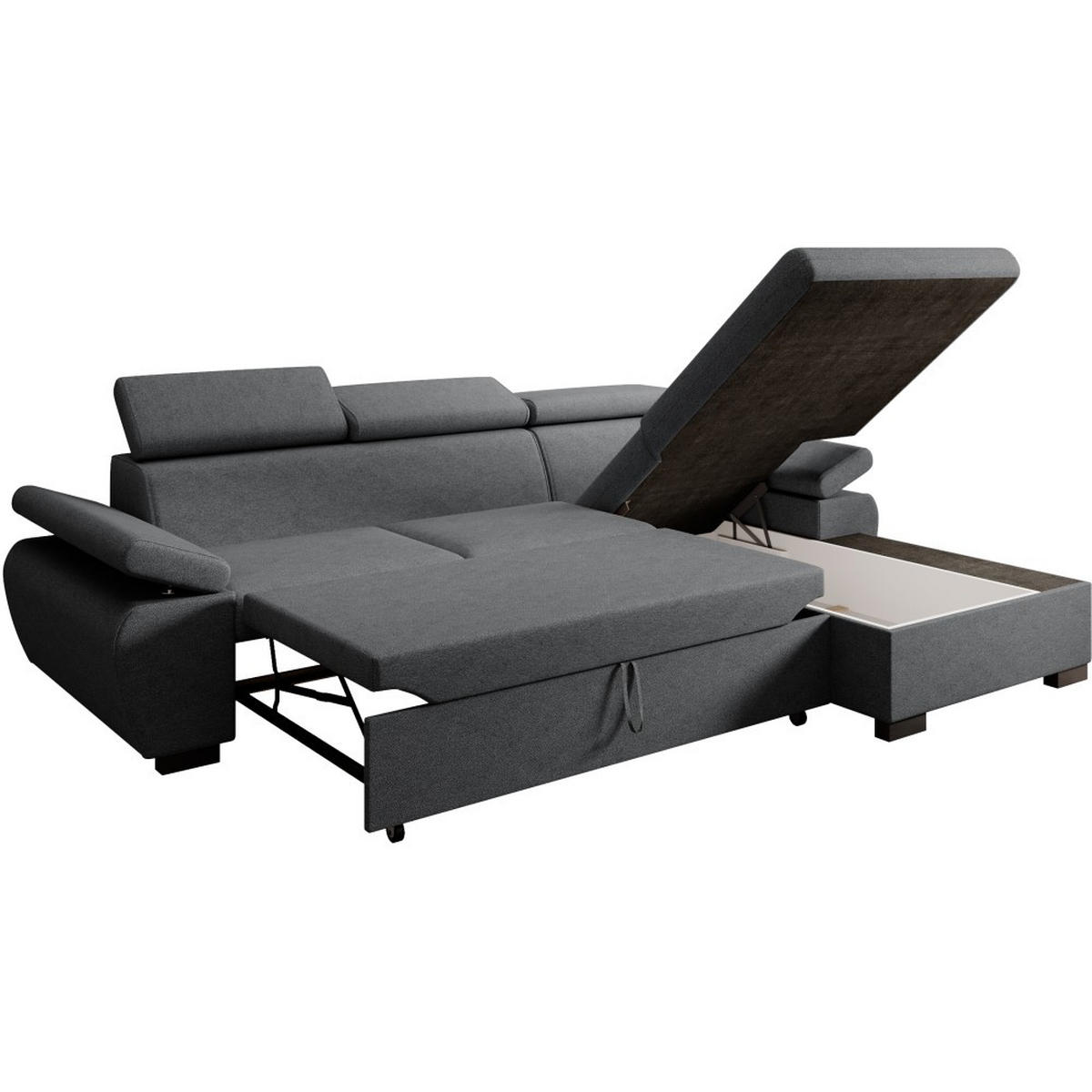 ECKSCHLAFSOFA Coco mit verstellbare Kopfstützen, dunkelgrau, rechts - Dunkelgrau, Textil (273/191cm) - Beautysofa