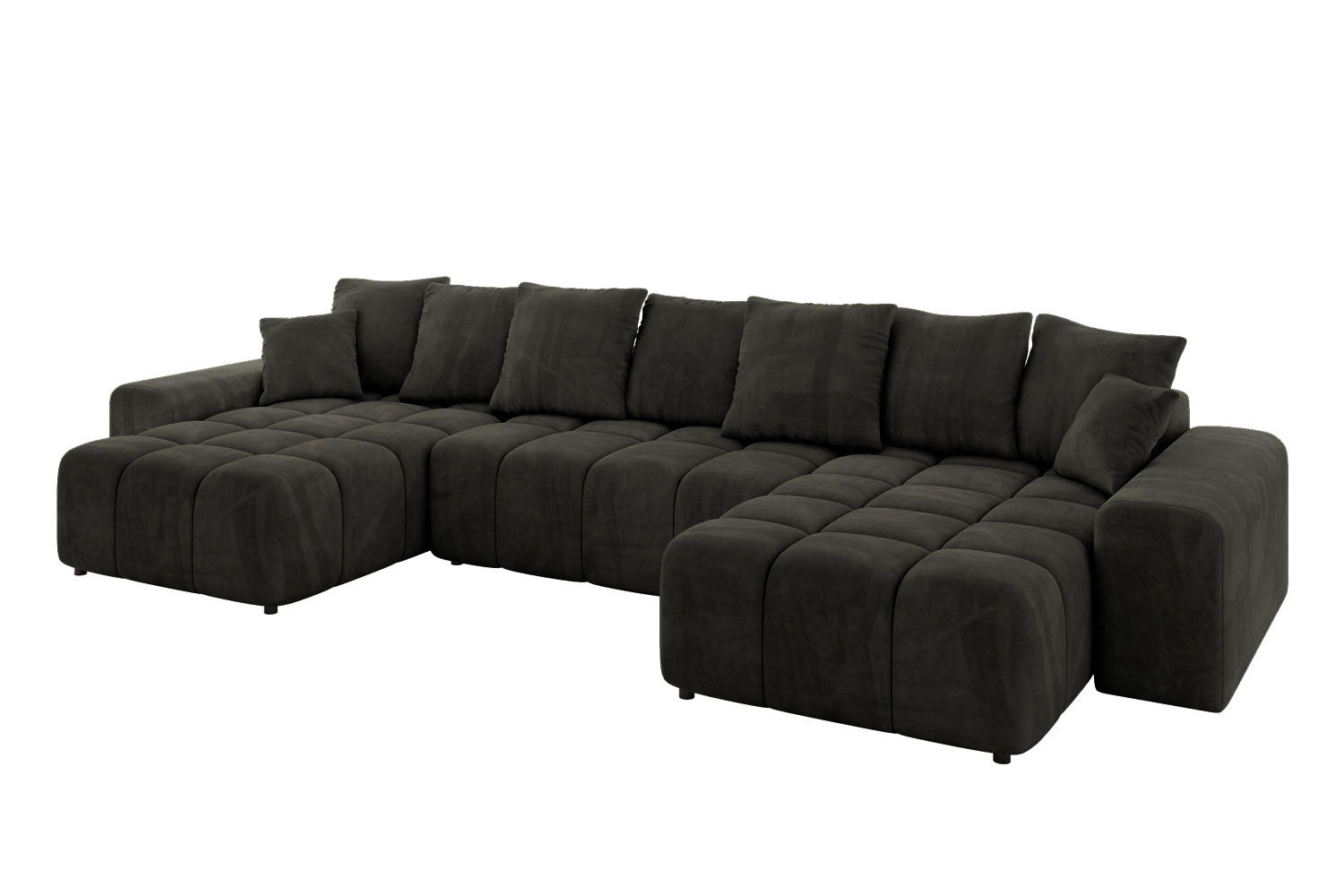 WOHNLANDSCHAFT ENIL-U 390x175x84 Schwarz Velours - Schwarz, Holzwerkstoff/Kunststoff (390/84/175cm) - ALTDECOR