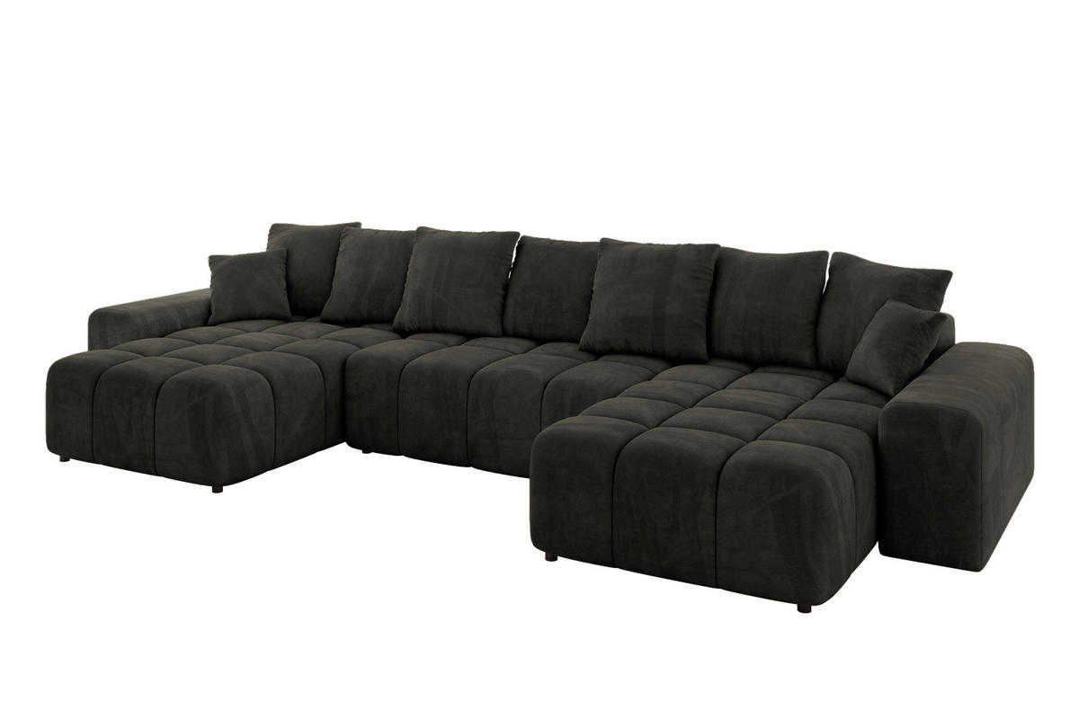 WOHNLANDSCHAFT ENIL-U 390x175x84 Schwarz Velours - Schwarz, Holzwerkstoff/Kunststoff (390/84/175cm) - ALTDECOR