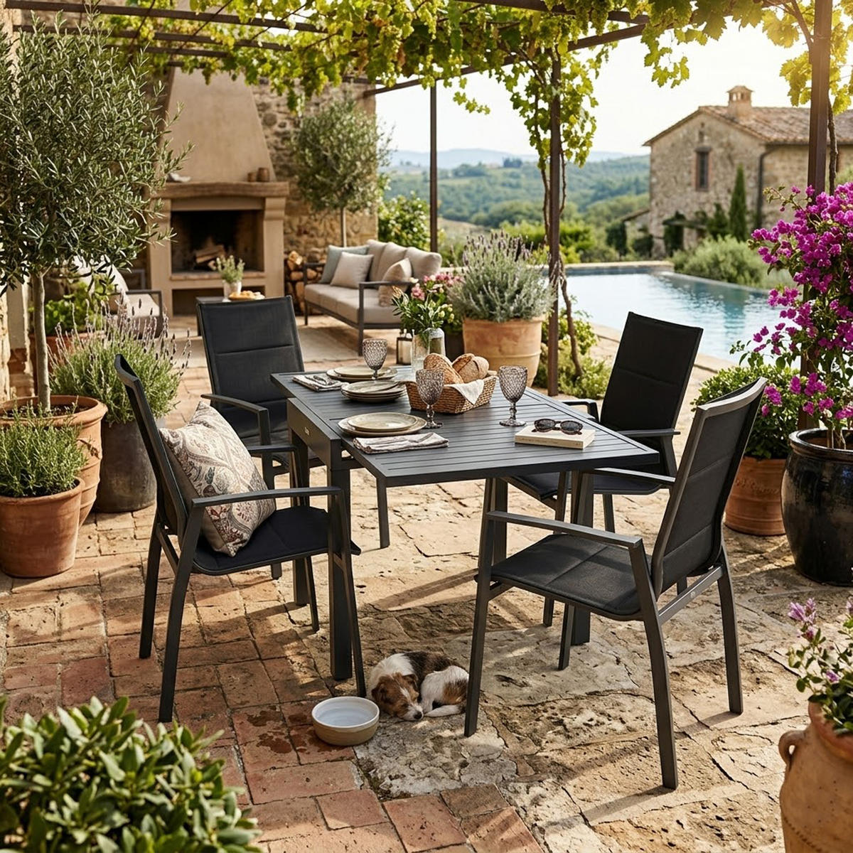 GARTEN-GARNITUR Sunderland - 5-teilig - Schwarz, Metall - TPFGarden