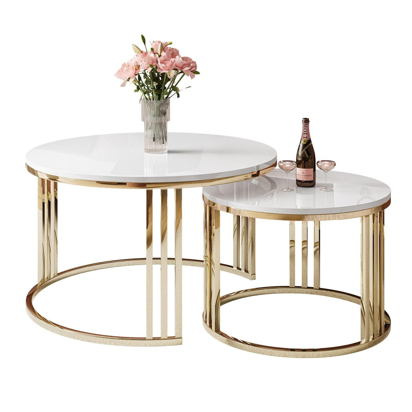 Lookway Couchtisch Gold, Weiß 70x49x70 cm
