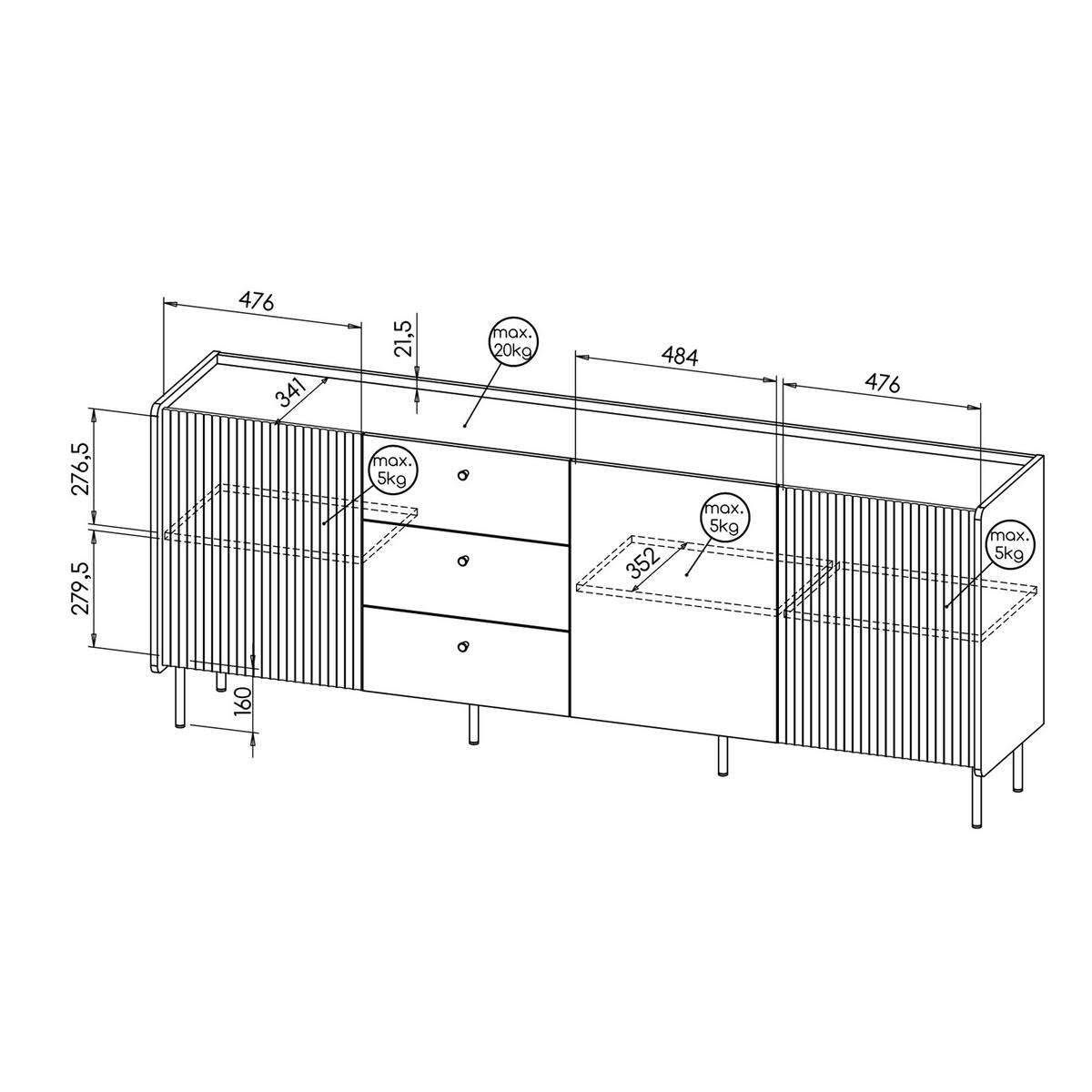 KOMMODE Prestigo Schwarz, Warmia Walnuss, Dreitürige Kommode mit Schubladen - Walnussfarben/Schwarz, Holzwerkstoff (200/78/40cm) - Bettso