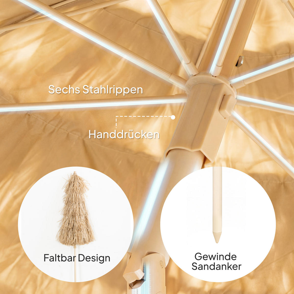 STRAND-SONNENSCHIRM Stahl Polyester Khaki - Braun, Metall (150/150cm) - Outsunny