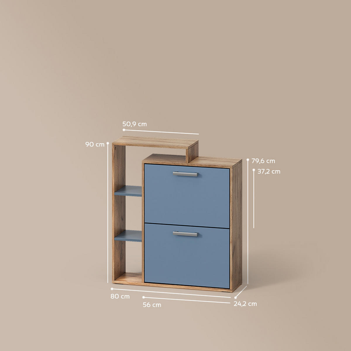 SCHUHKIPPER Ortello Goldkraft Eiche/Blau 80 x 90 cm - Eichefarben/Dunkelblau, Holzwerkstoff (80/90/24.2cm) - Livinity®