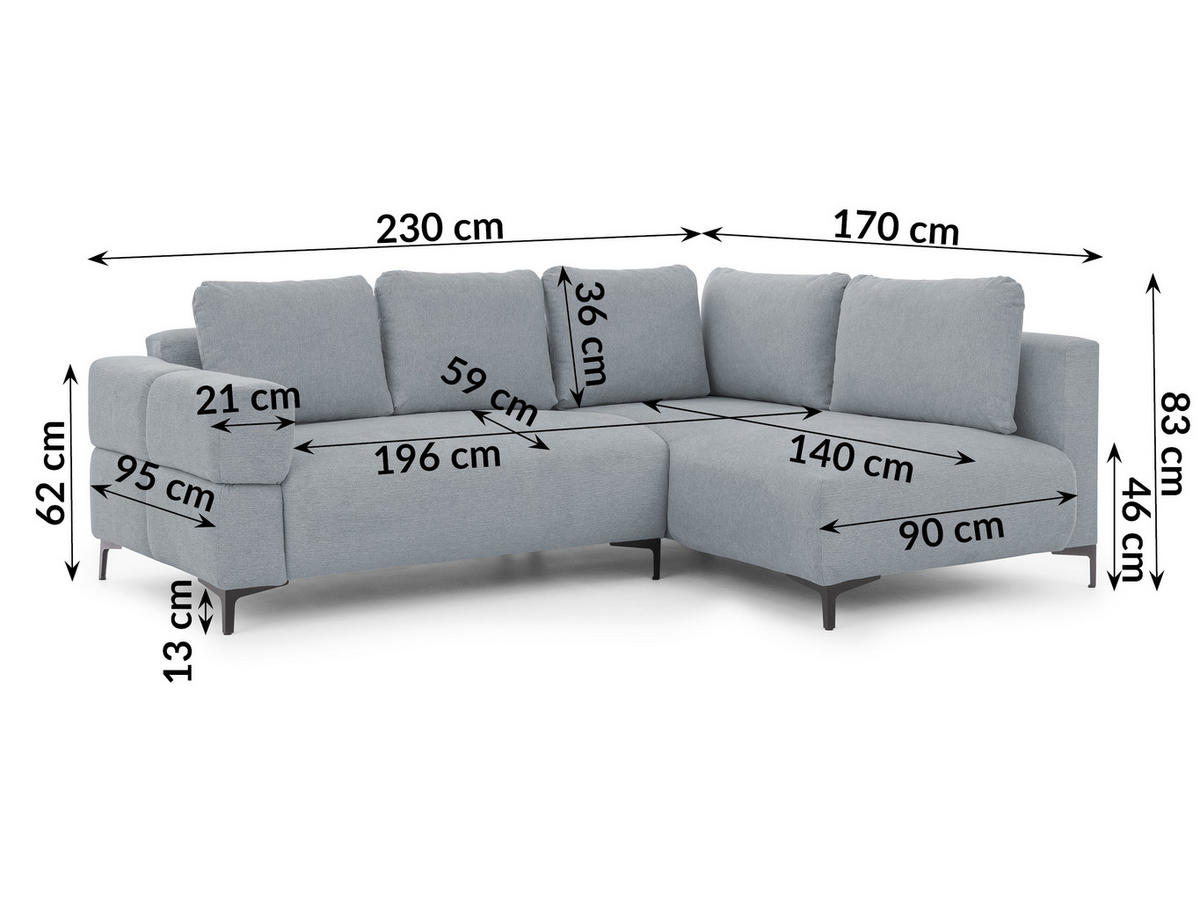 ECKSOFA inkl. Hocker Cardea mit Schlaffunktion in Bubble-Optik aus weichem Grau Strukturstoff und hohem Sitzkomfort - Ottomane rechts - Schwarz/Grau, Holz/Textil (230/170cm) - S-Style Möbel