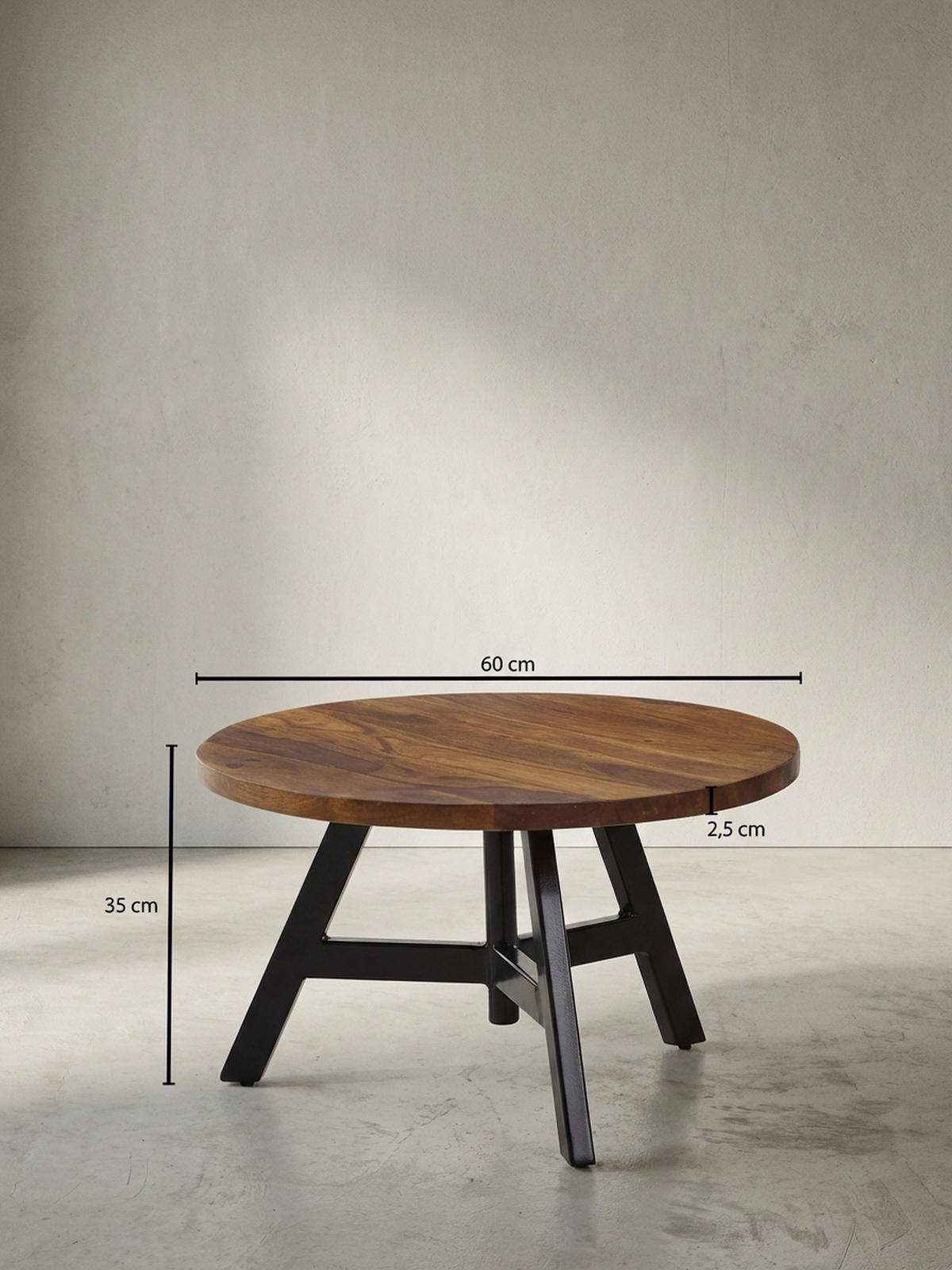COUCHTISCH aus Sheesham Massivholz mit Metallgestell, Maße 60x60x35 cm - Schwarz/Braun, Holz/Metall (60/60/35cm) - KADIMA DESIGN