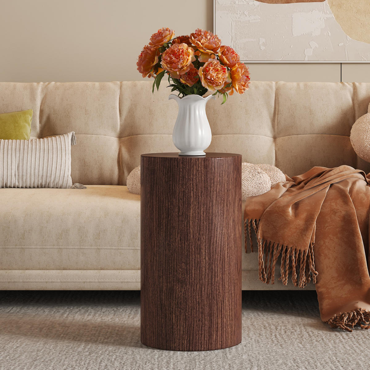 COUCHTISCH 30/55 cm in Nussbaumoptik aus MDF–rund und vielseitig - Walnussfarben, Holzwerkstoff (30/30/55cm) - Flora Grace