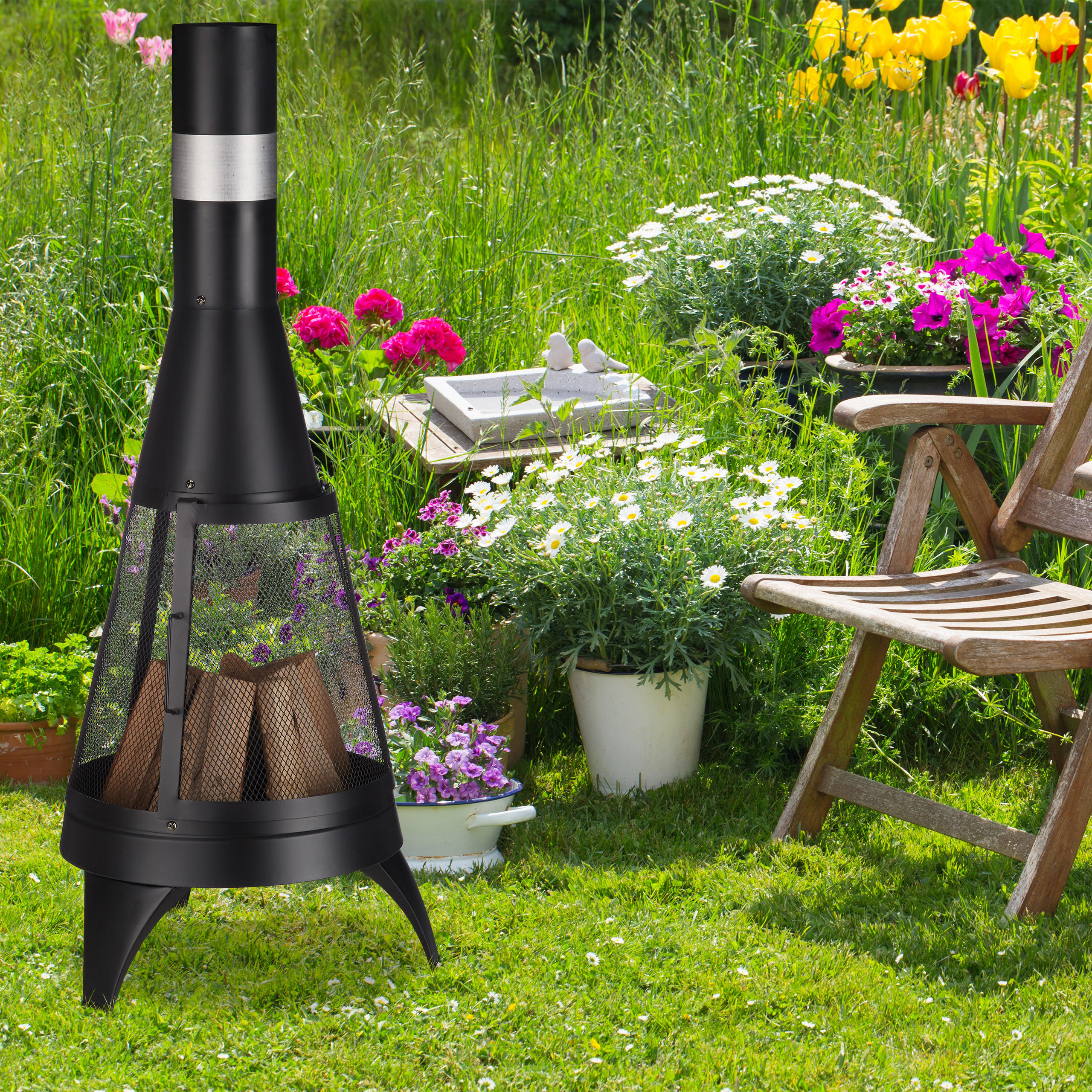 TERRASSENOFEN - Schwarz, Metall (47/120/47cm) - Relaxdays