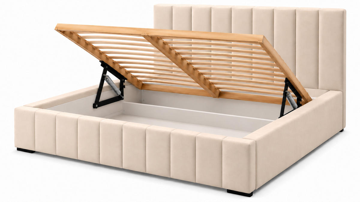 MARPUR Polsterbett NERO 200x200 cm mit Bettkasten und Lattenrost, Beige - Chromfarben/Beige, Holz/Holzwerkstoff (200/200cm) - Marpur