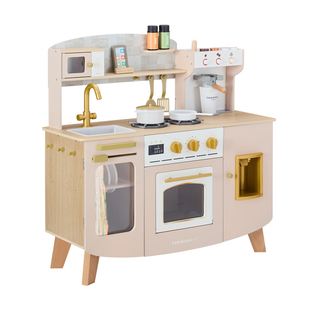HOLZ-SPIELKÜCHE Mittelgroß mit Kaffeemaschine & Herd, Beige, 83cm - Beige, Holz (32/84/83cm) - Teamson Kids