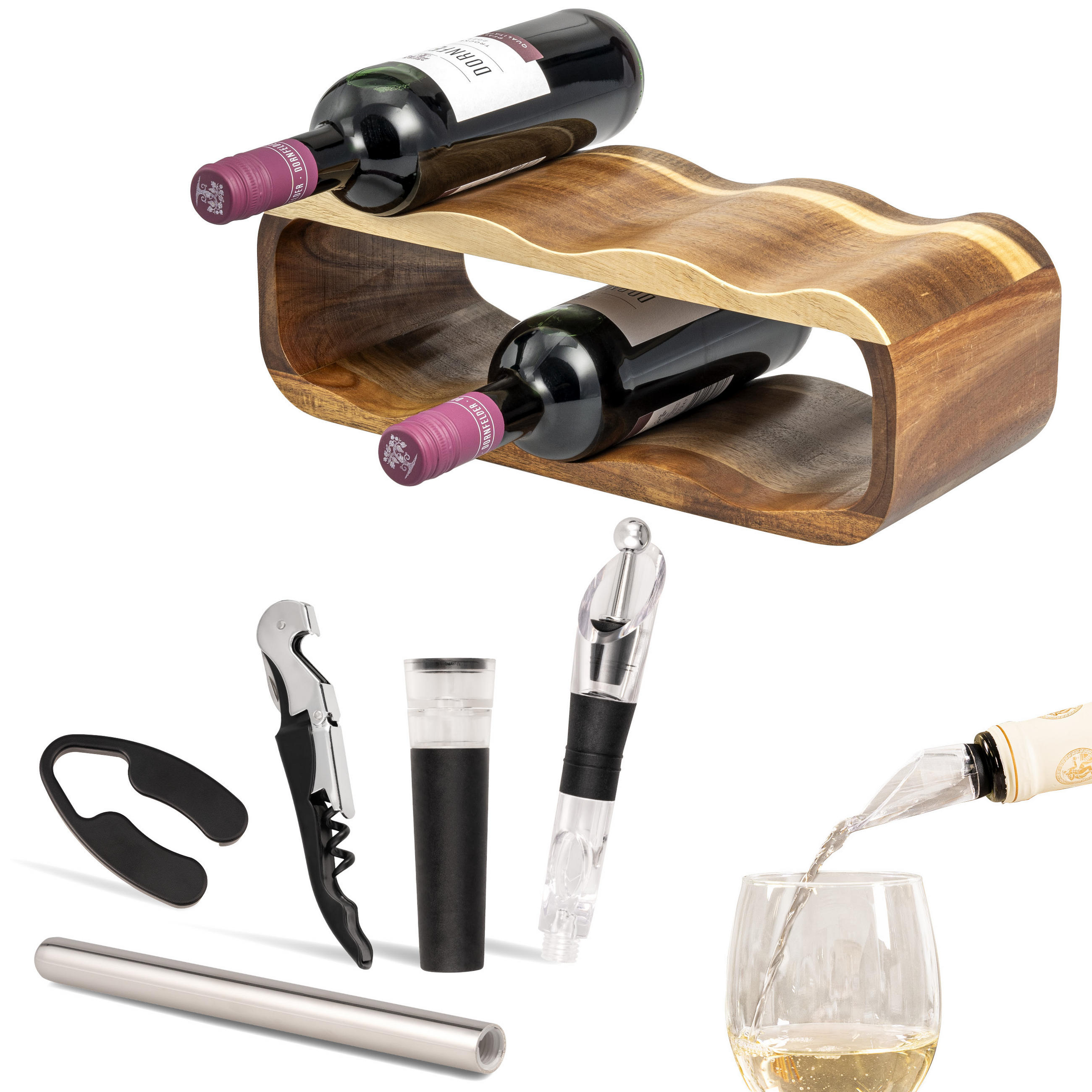 WEINREGAL-SET 6tlg, Akazienholz - Akaziefarben, Holz (38/12.5/16cm) - eluno