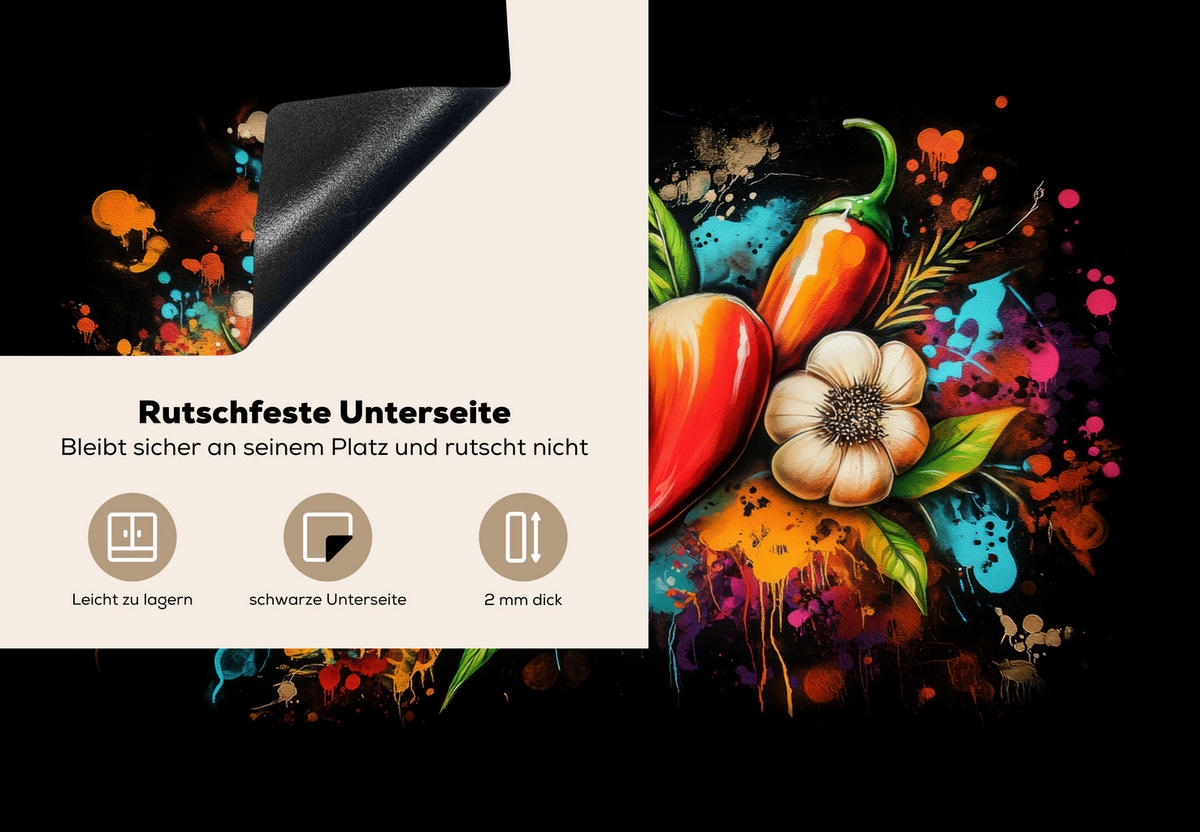 HERDABDECKPLATTE Gemüse - Paprika - Knoblauch - Graffiti - Farbe - Bunt 75x52 cm - Rot, Kunststoff (75/0.2/52cm) - MuchoWow