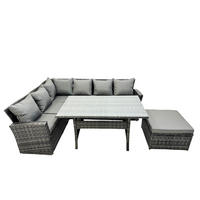 GARTENLOUNGE mit Ecksofa Polyrattan Dunkelgrau 7-Sitzer - Dunkelgrau/Grau, Glas/Kunststoff - Fimous