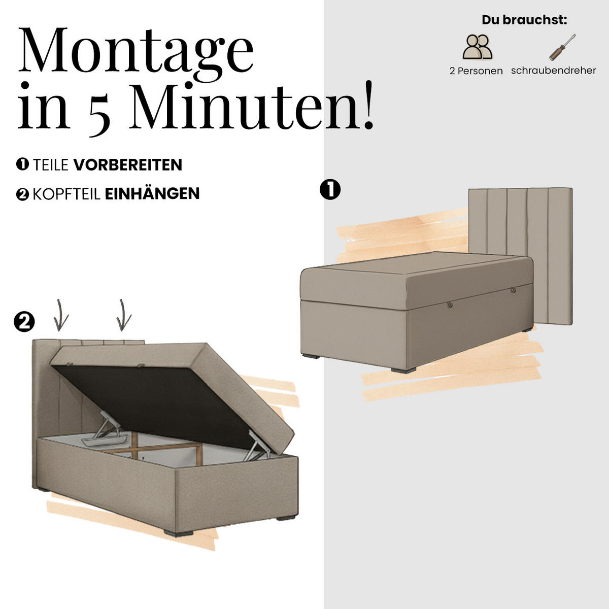 JUGENDBETT TILIO 90/200 - Grau - H4 - Rechts Seite - Grau, Textil (90/200cm) - MKS