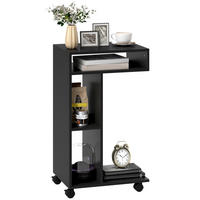 BEISTELLTISCH C-Form Nachttisch mit 4 Regalen, Rollen, Couchtisch, Wohnzimmertisch Laptoptisch für Wohnzimmer Schlafzimmer 40 x 30 x 69 cm Schwarz - Schwarz, Holzwerkstoff (30/40/69cm)