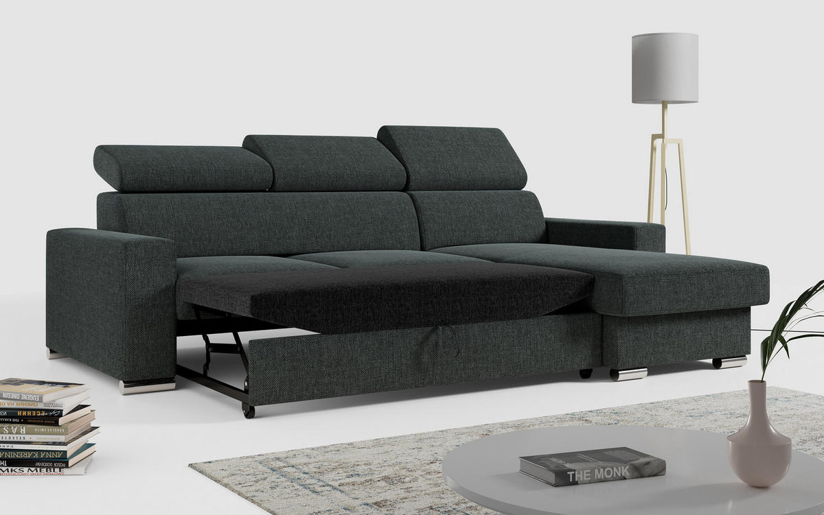 ECKSOFA FOX-L Dunkelgrau - Dunkelgrau/Silberfarben, Kunststoff/Textil (242/168cm) - MKS