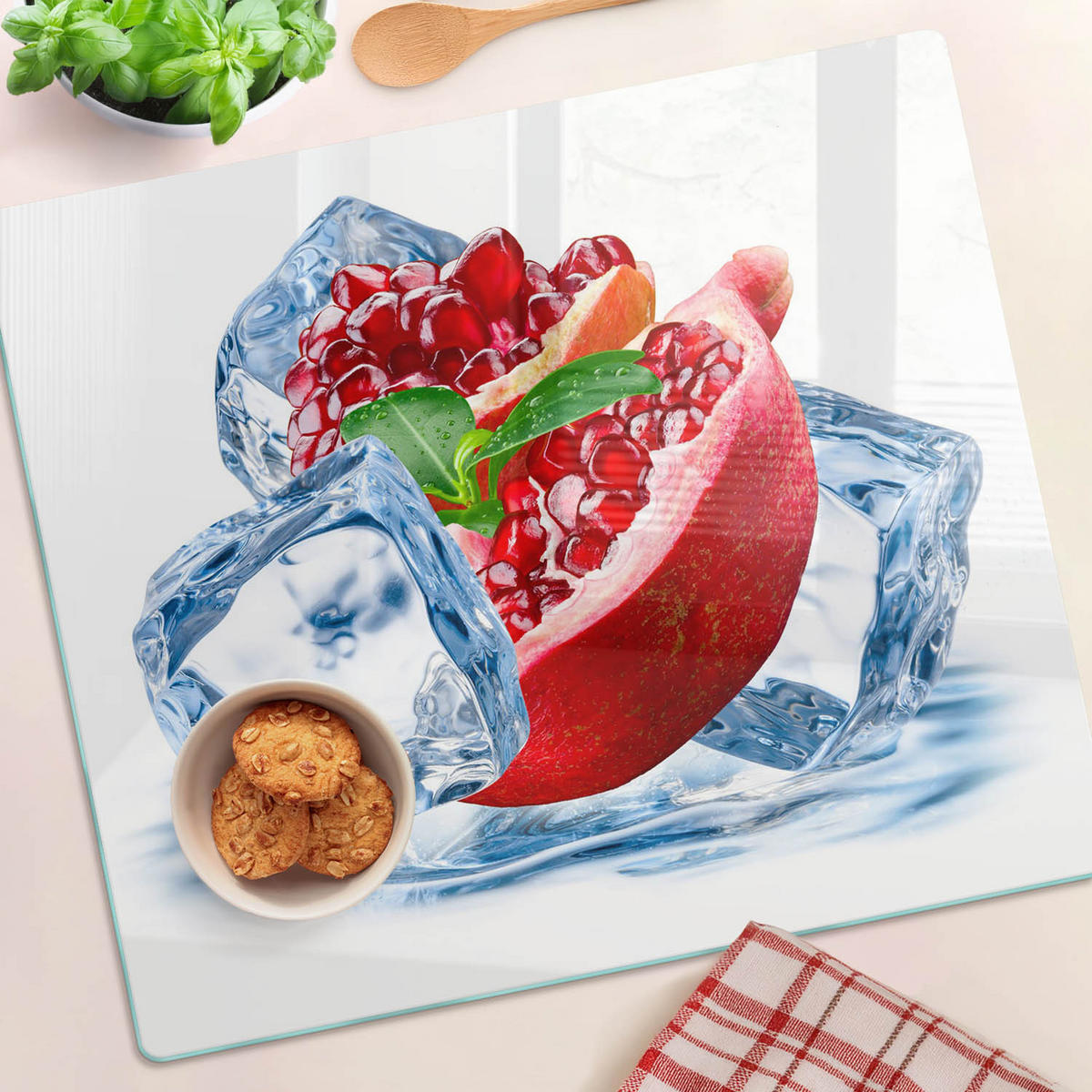 GLASPLATTE 60x52 cm Granatapfel mit Eis - Rot, Glas (60/0.4/52cm) - TULUP