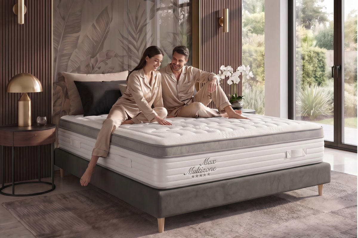 MATRATZE Grand Max Multizone - 200X200 cm- Härtegrad H2/H3 - Weiß, Textil (200/200cm) - Moonia