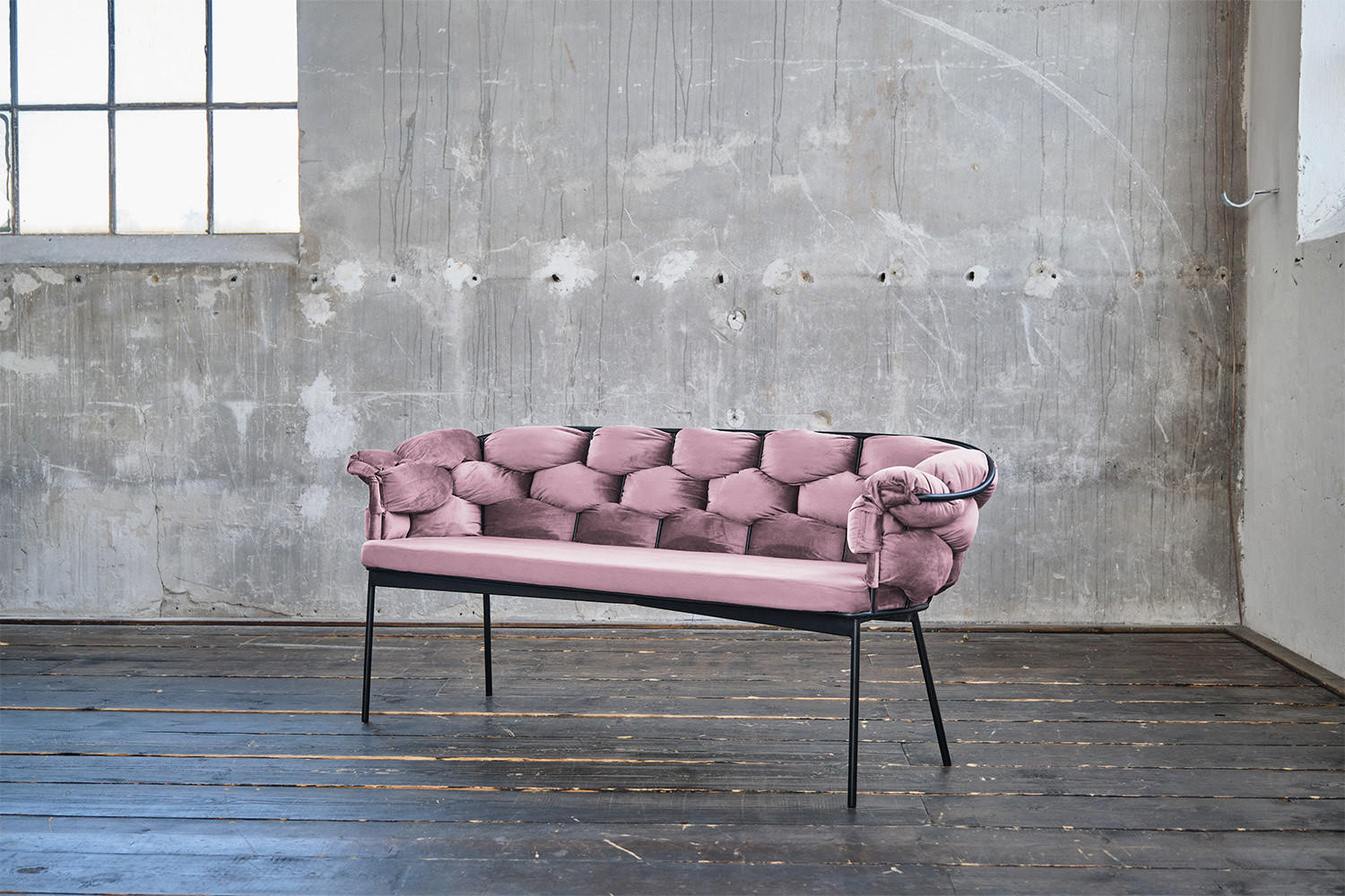 SITZBANK MONTY Pink Velvet - Pink, Textil (240/78/62cm) - KAWOLA