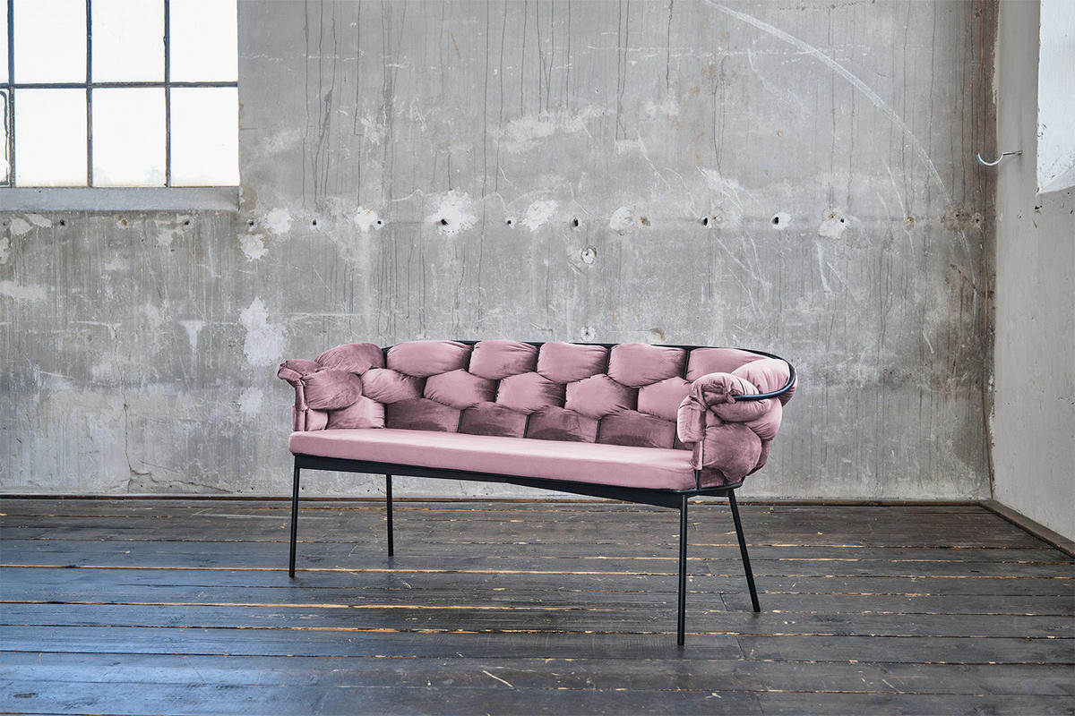 SITZBANK MONTY Pink Velvet - Pink, Textil (240/78/62cm) - KAWOLA
