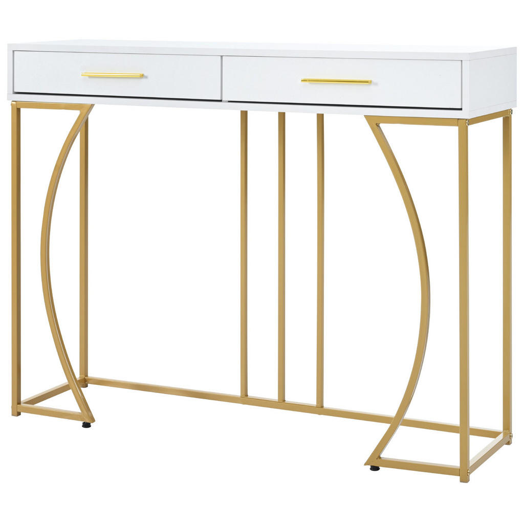 Modfu KONZOLOVÝ stolek z MDF 110x32x85 cm bílý s kovovou konstrukcí, zásuvkou a nastavitelnými nožkami