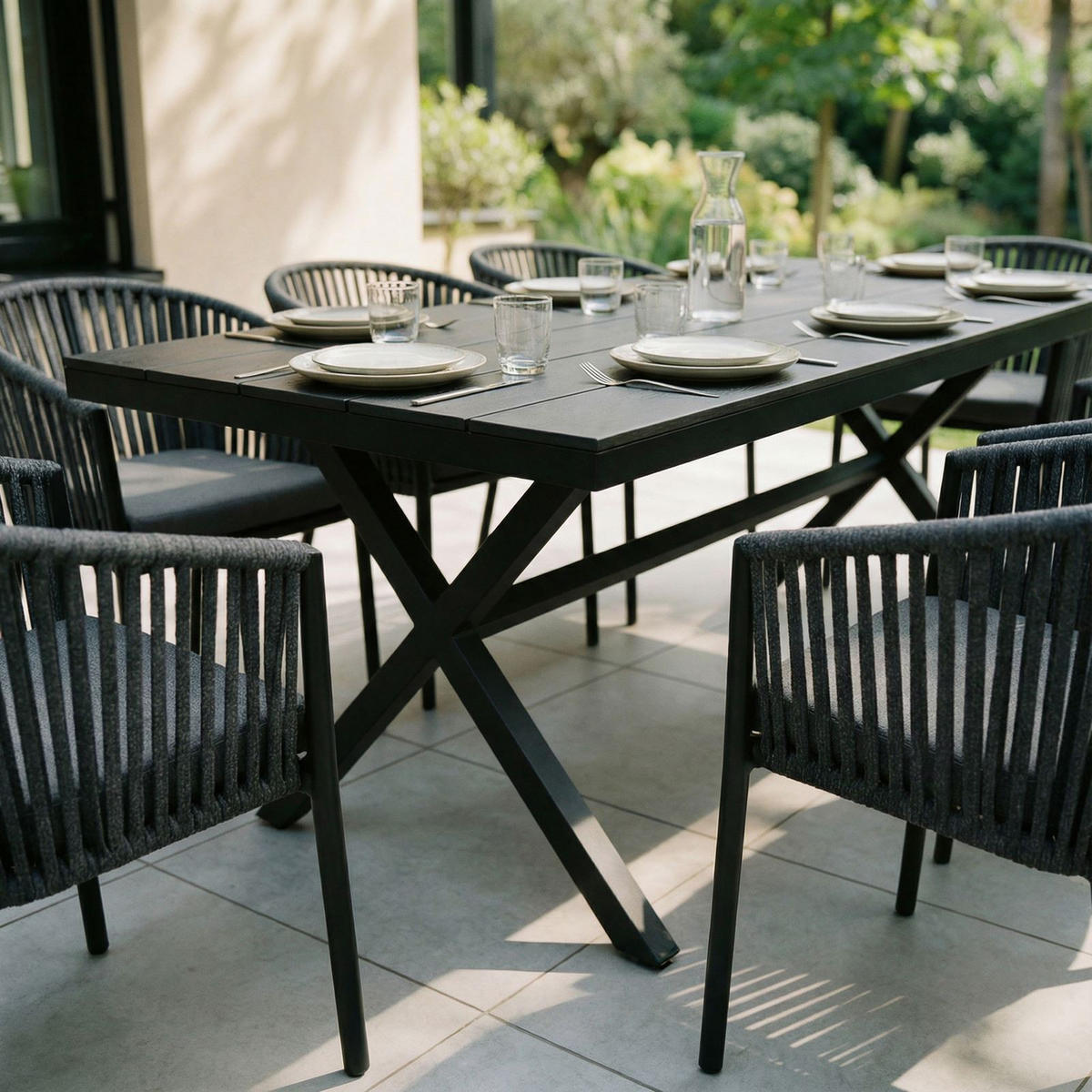 GARTENTISCH ISOLA schwarz - Schwarz, Kunststoff/Metall (100/180/76cm) - IDIMEX