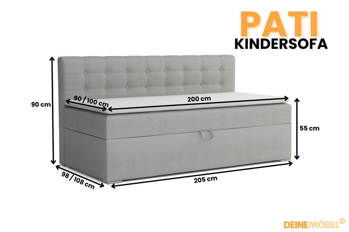 BOXBETT PATI 100/200 Hellgrau mit Bonell-Federkernmatratze H3 - Hellgrau, Holz/Holzwerkstoff (100/200cm) - Deine Möbel 24