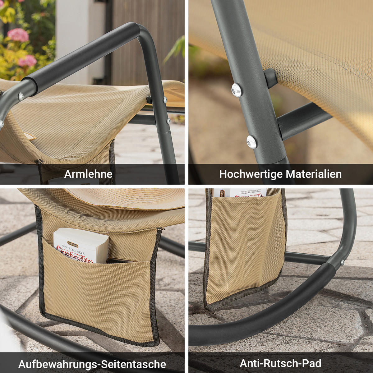 SONNENLIEGE Khaki - Braun, Metall (145/85/57cm) - SoBuy