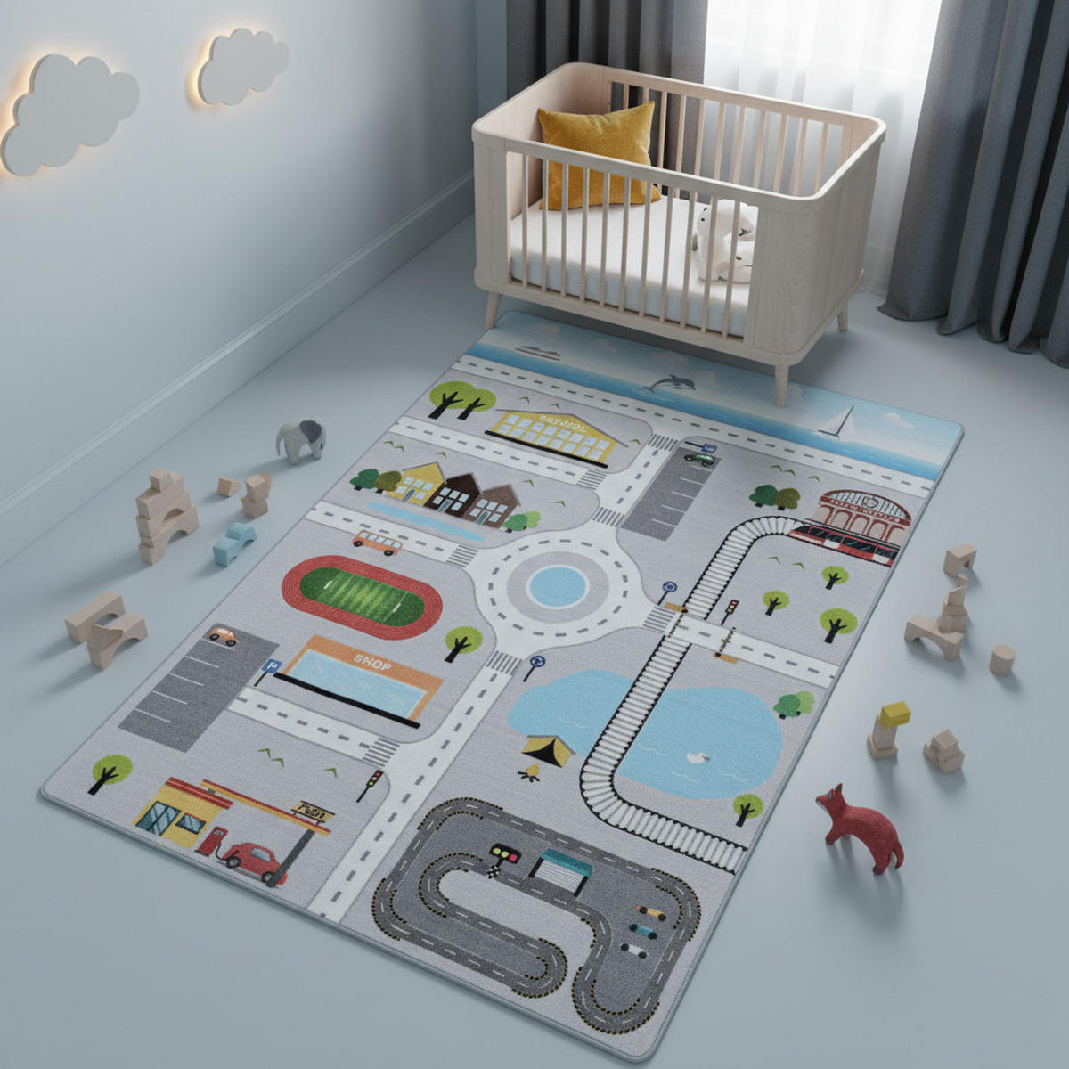 KINDERTEPPICH Spielstraße Pflegeleicht Waschbar Kinderzimmer OEKO-TEX Grau 100x150 cm Flur – TRAUN - Grau, Textil (100/150cm) - KADIMA DESIGN