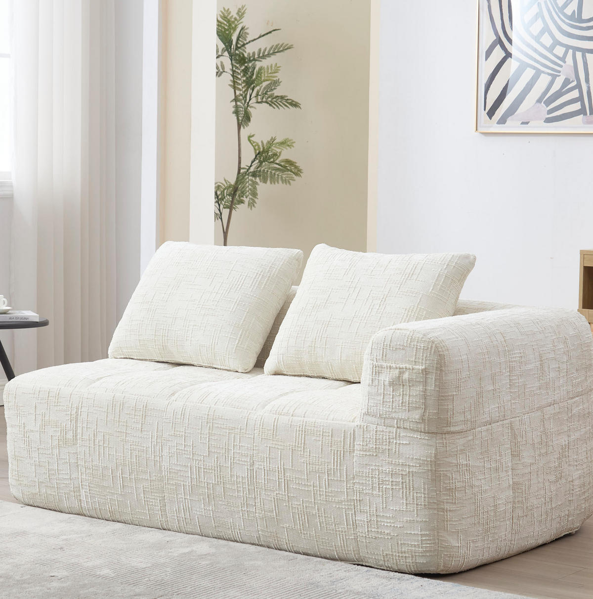 POHOVKA 158/90/60 cm béžová z chenille s kapsami a polštářem - béžová, textil (60/158/90cm) - OKWISH