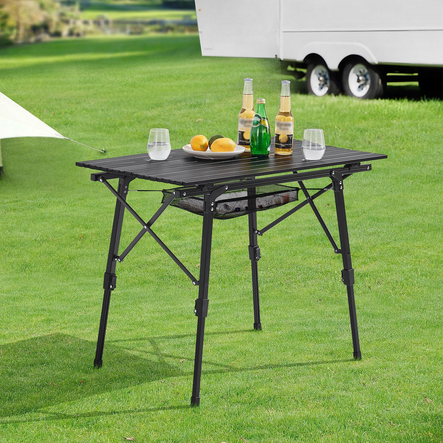 CAMPINGTISCH Picco faltbar schwarz - Schwarz, Metall (90/52/68cm) - Juskys
