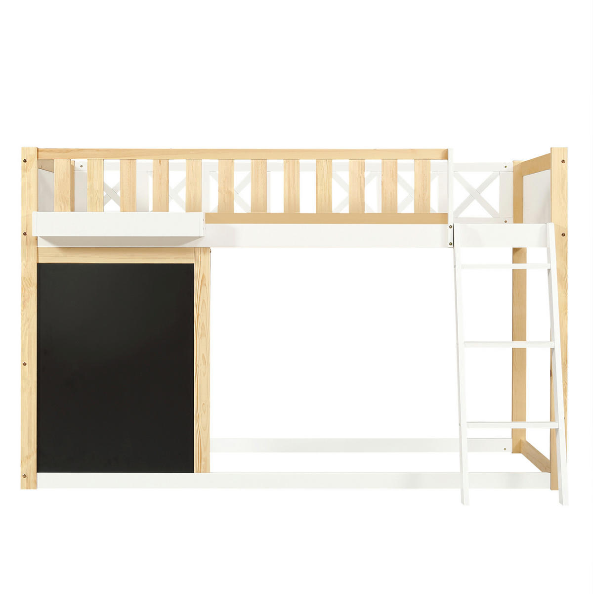 HOCHBETT 90/200 cm mit Tafel, Aufbewahrungsbox und Schrägleiter, Weiß/Natur - Weiß, Holzwerkstoff (90/200cm) - Redom