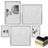 WANDBILDER 5er Set - 50x50 cm & 20x30 cm & 40x60 cm Silberner Rahmen - Abstrakte Kunst, Farbspritzer - Silberfarben, Kunststoff (40/60cm) - ArtPrintCave