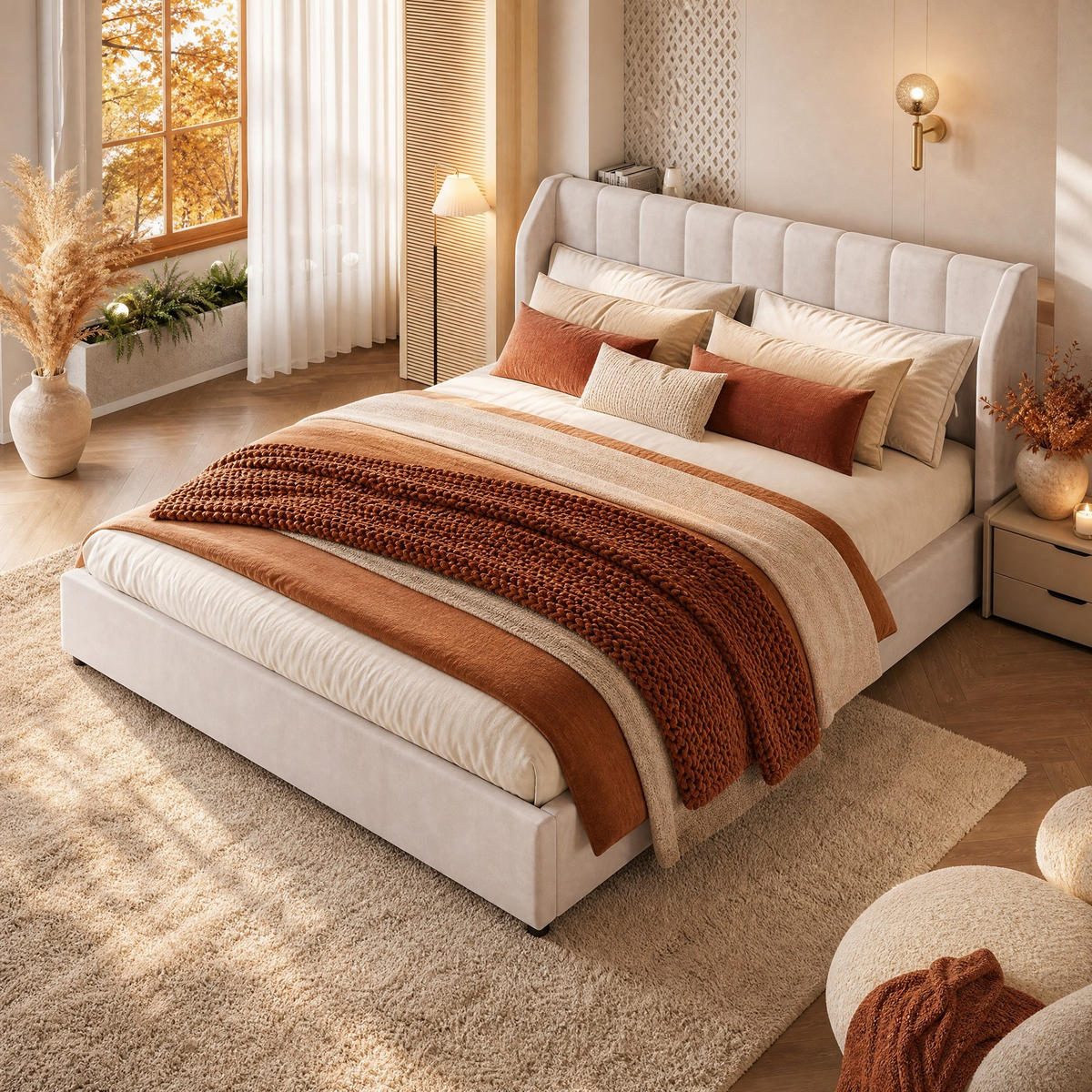 POLSTERBETT 180/200 mit gepolstertem Kopfteil und Lattenrost in Beige - Beige, Holzwerkstoff/Textil (180/200cm) - EVRYAE