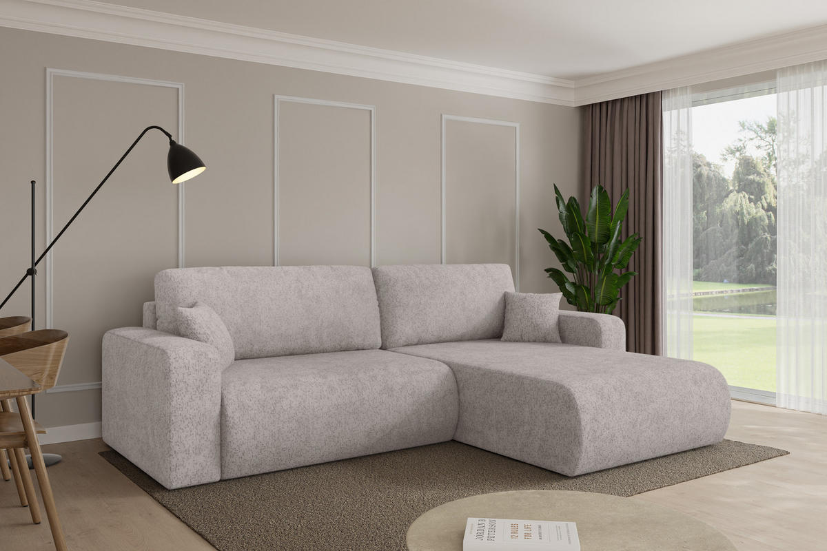 ROHOVÁ SEDAČKA s funkcí spaní, otoman vpravo BERY-L 276x193x88 světle šedá velur - černá/světle šedá, kompozitní dřevo/textil (276/193cm) - ALTDECOR