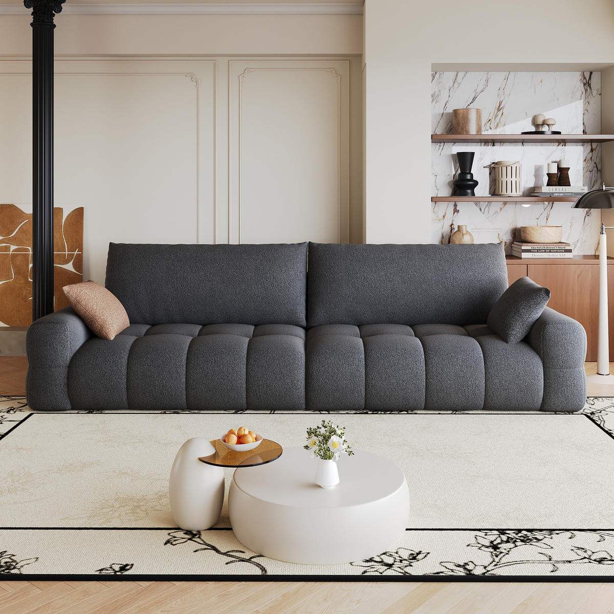2-SITZER-SOFA DE-34889 260 cm tiefer Sitz Grau - Dunkelgrau, Textil (105/86/260cm) - ComfortXL