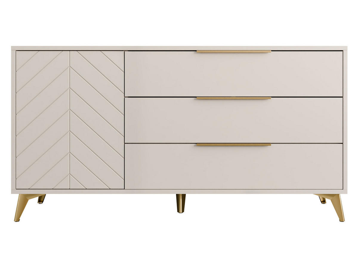 KOMMODE Xylix 1D3SZ - Beige/Goldfarben, Holzwerkstoff/Metall (154/80/40cm) - MIRJAN24