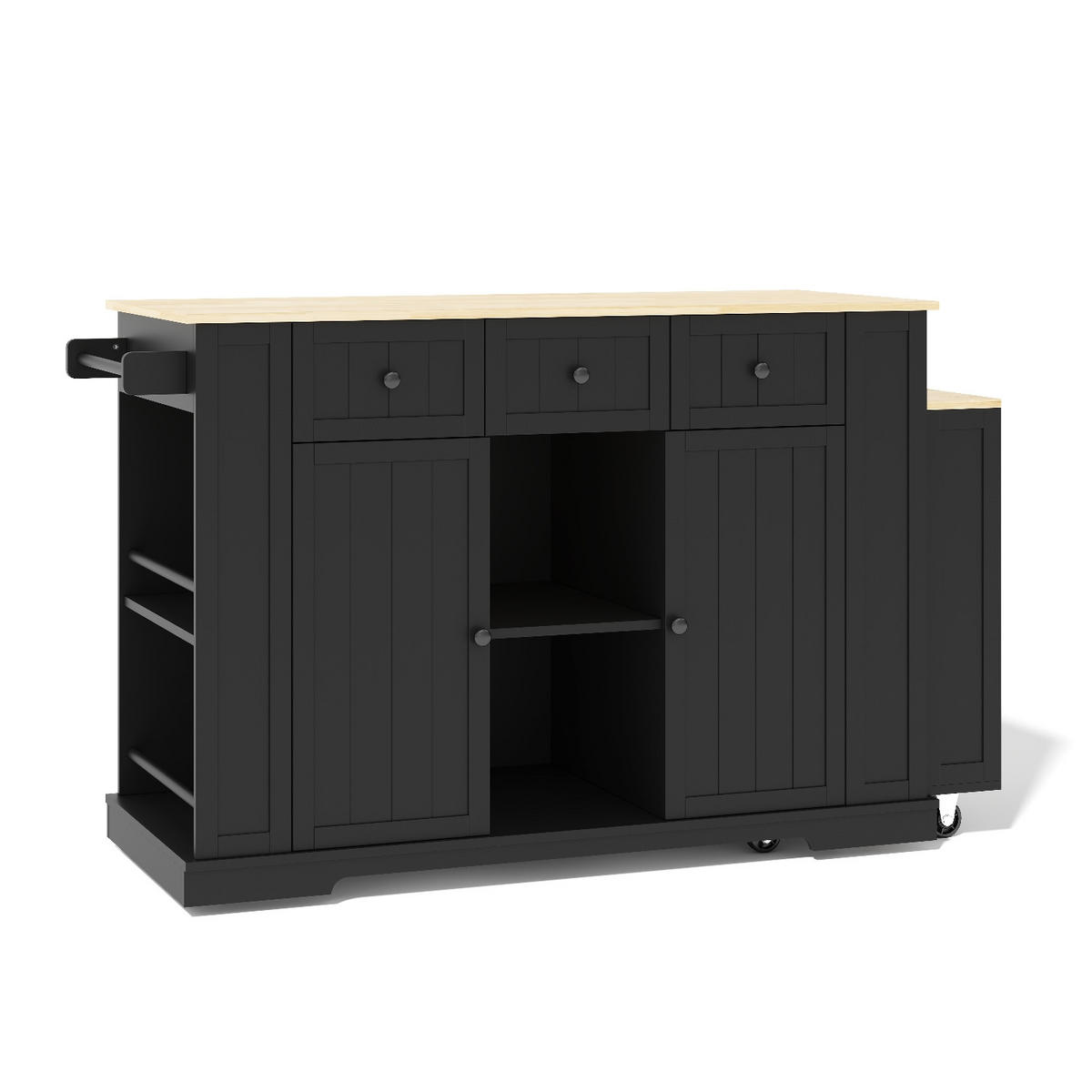 KÜCHENINSEL 138/55/93 cm Schwarz mit 3 Schubladen, ausziehbarem Esstisch und 7 Rädern - Schwarz, Holz/Holzwerkstoff (55/93/138cm) - Oxeza