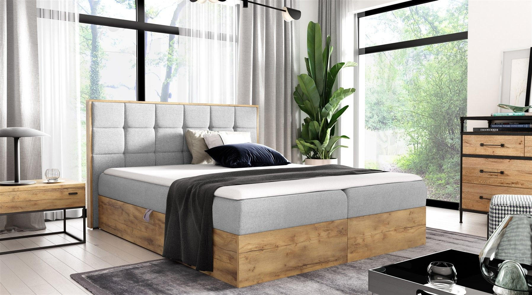BOXBETT Kalypso überlänge Faro - Hellgrau, Holzwerkstoff/Textil (200/220cm) - Fun Möbel