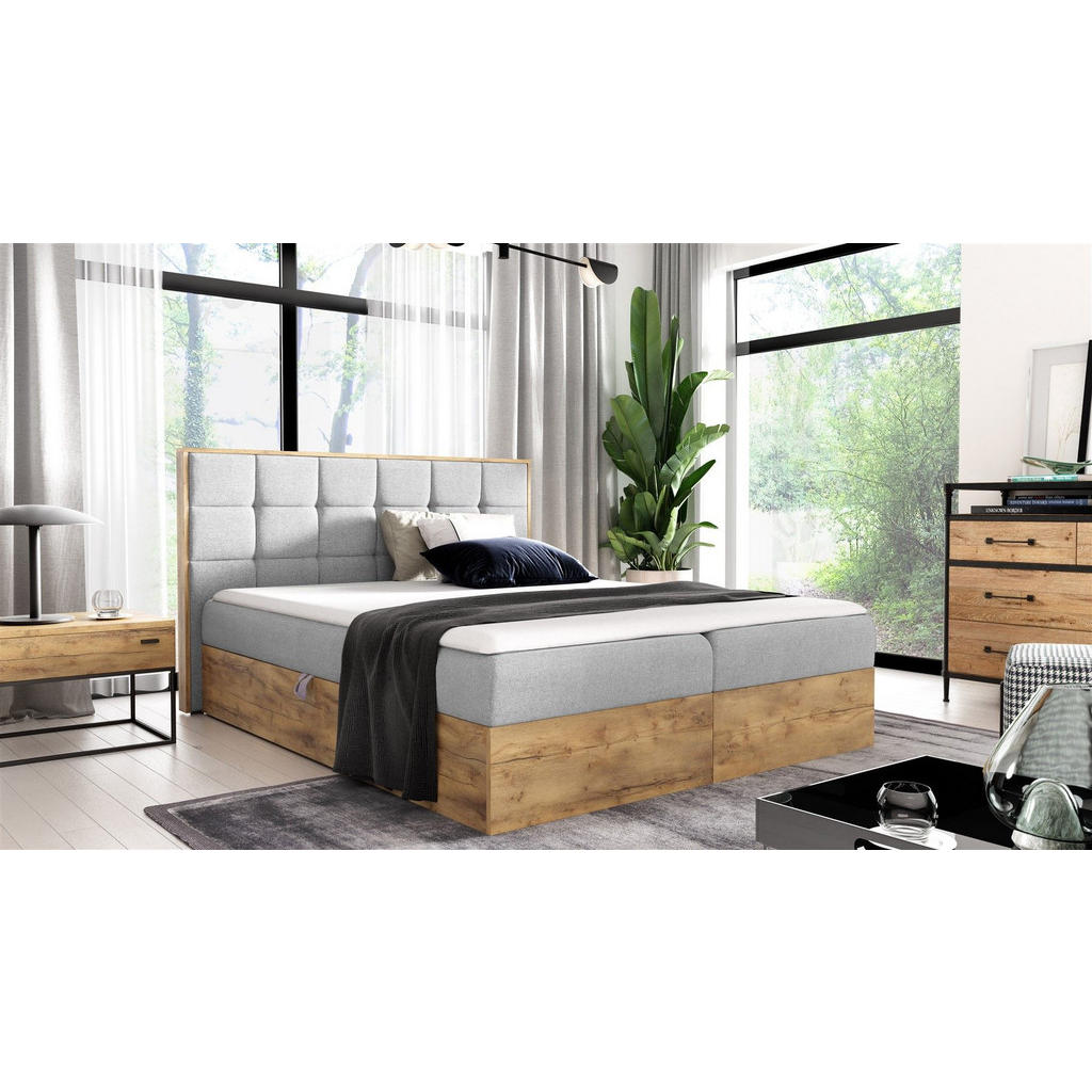 Thumbnail - Fun Möbel Boxbett, Hellgrau, Textil, 160x220 cm, Schlafzimmer, Betten, Boxspringbetten